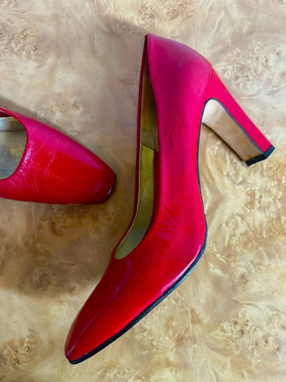 Vintage 1990s Timothy Hitsman Red Leather Square Toe Pumps Heels 9N Spain